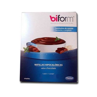 NATILLAS HIPOCAL�RICAS SUSTITUTIVAS SABOR CHOCOLATE BIFORM 6 sobres de 50 gr, control de peso.