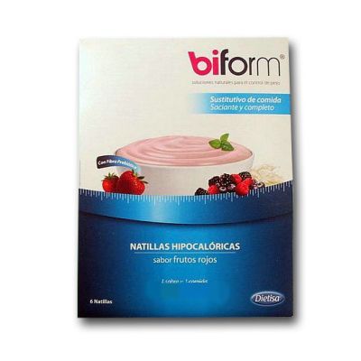 NATILLAS HIPOCAL�RICAS SUSTITUTIVAS SABOR FRUTOS ROJOS BIFORM 6 sobres de 52 gr, control de peso.