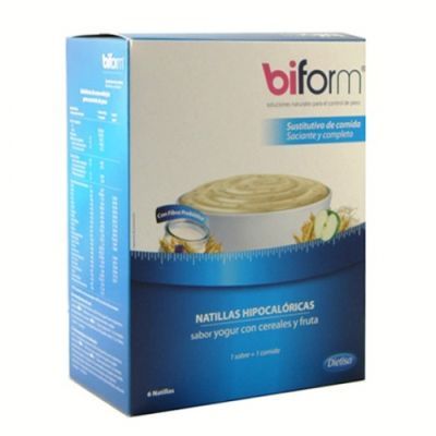 NATILLAS HIPOCAL�RICAS SUSTITUTIVAS SABOR YOGUR CON CEREALES Y FRUTA BIFORM 6 sobres de 52 gr, control de peso.