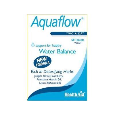 Complemento alimenticio AQUAFLOW HEALTH AID 60comp, efecto diur�tico suave para mantener un �ptimo balance h�drico.
