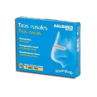 Tiras nasales AQUAMED 10 unidades mediana peque�as, ronquidos y sistema respiratorio.